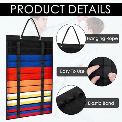 2 Pack Martial Arts Belts Organizer, Hanging Karate Belt Display Holds 12 Karate Belts for Martial