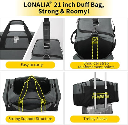 Gym Bag Sport Duffle Bag for Men - 21 in Weekender Travel Bag with Trolley Sleeve (Gray)