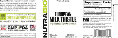 NutraBio European Milk Thistle Supplement, 241mg - Supports Antioxidant Benefits and Wellness, 90