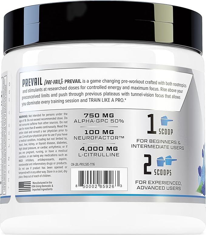 Prevail Pre Workout Powder with Nootropics: Best Pre Workout for Men and Women, Cutting Edge Energy