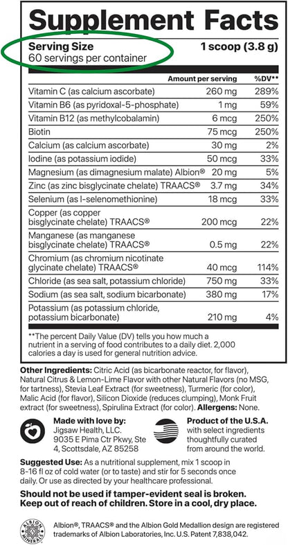 Jigsaw Health Electrolyte Supreme | Broad Spectrum of Electrolytes + Trace Minerals | Lemon-Lime