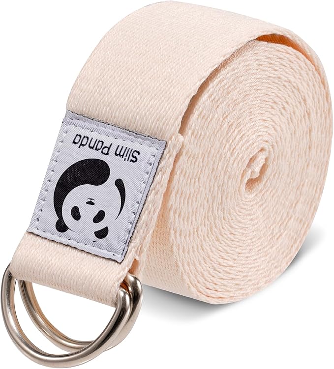Slim Panda Yoga Strap for Stretching,Cotton Yoga Strap with Adjustable D-Ring Buckle,Non-Elastic