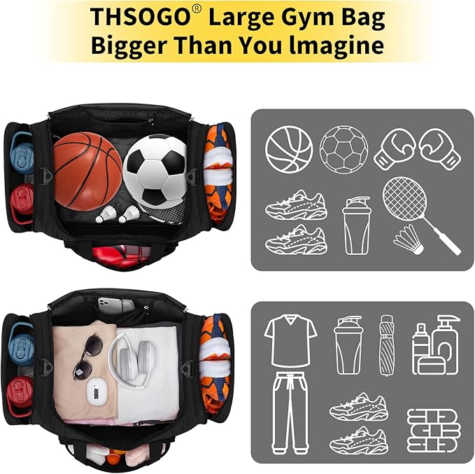 22 inch Gym Bag for Men - 55L Large Travel Duffle Bag Sports Equipment Bag with Multiple Zippered