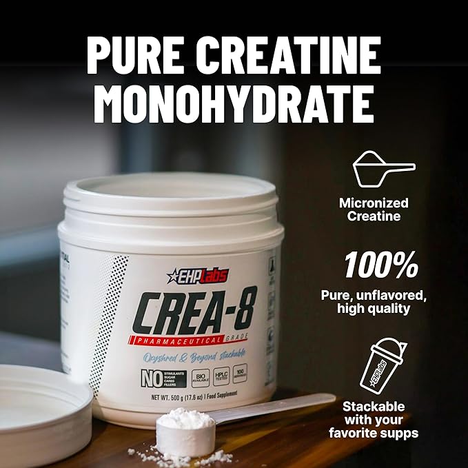 EHP Labs CREA-8 Micronized Creatine Monohydrate Powder - Unflavored Creatine Powder for Muscle
