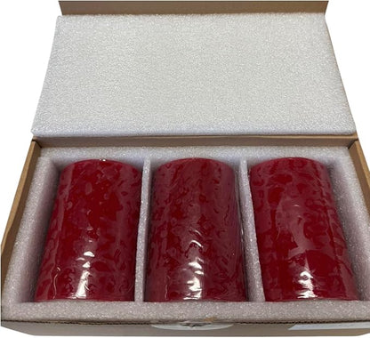 Mister Candle Dripless Unscented Pillar Candles, Set of 3 Hand Poured Solid Color Non-Scented