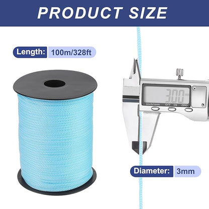 MECCANIXITY 1/8 Inch Polypropylene Rope Braided Ropes, 328ft Nylon Rope Hollow Utility Cord for