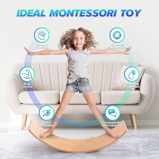 Wooden Balance Board Kids, 37" Natural Wobble Board Wooden Toys for Toddlers Kids & Adults