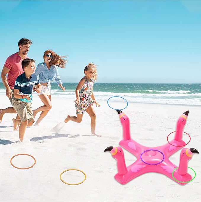 Voiiake Pool Floats Toys Games Set, Inflatable Cross Ring Toss Game Toy with 6pcs Rings for Kids
