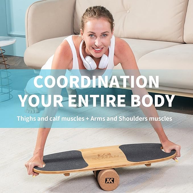 XCMAN Balance Board Surf Trainer with Adjustable Stoppers - 3 Different Distance Options Bamboo