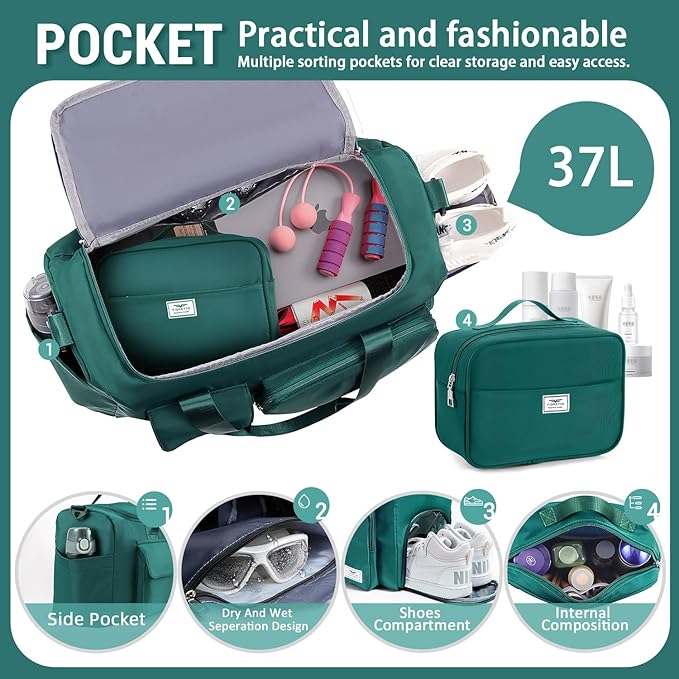 FIORETTO Women's Gym Duffle Bag with Shoes Compartment, 37L Capacity, Ideal for Travel, Gym
