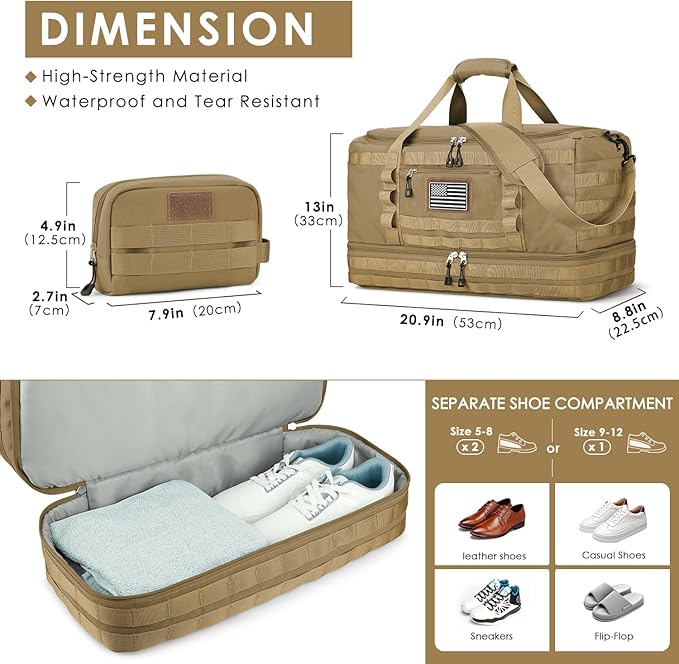 ETRONIK Travel Bag for Men Women, Gym Bag & Tactical Duffle Bags for Travel, Carry on with Toiletry