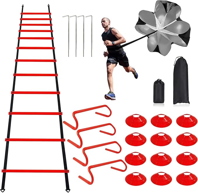Professional Agility Ladder Speed Training Equipment Set-20ft Agility Ladder,12 Soccer Cones, 4
