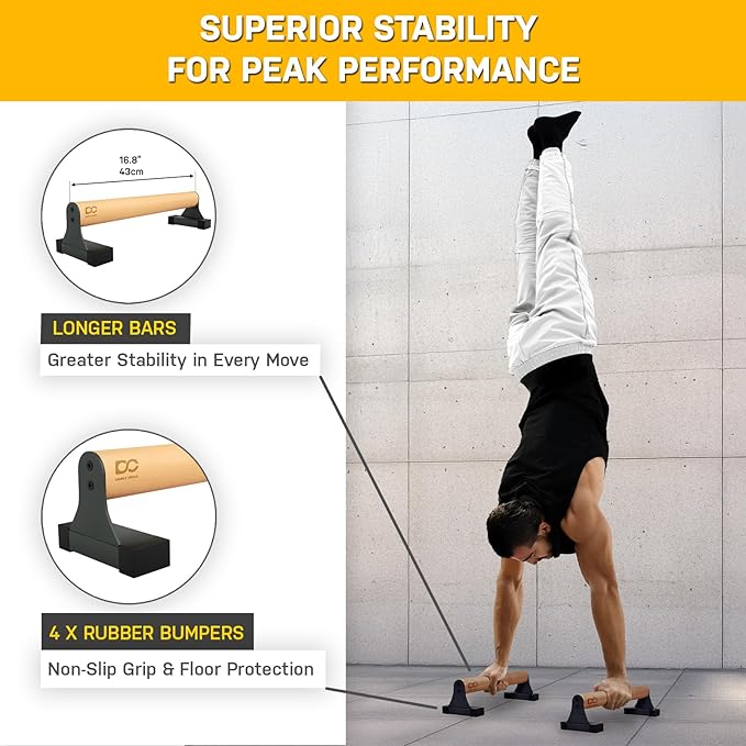 Double Circle Parallettes Push Up Bar with Ergonomic Wooden Handles - Calisthenics Equipment