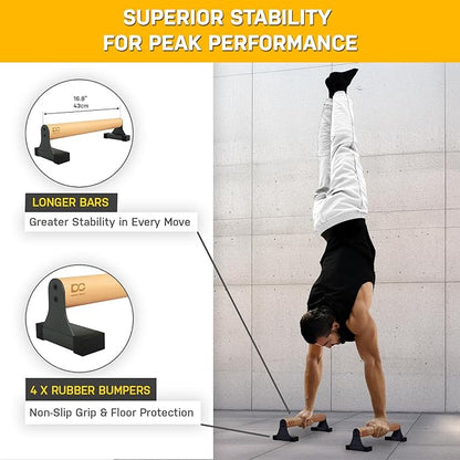 Double Circle Parallettes Push Up Bar with Ergonomic Wooden Handles - Calisthenics Equipment