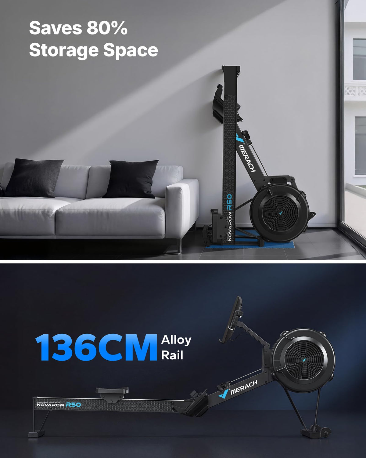 Merach R50 Pro Rowing Machine Indoor, Professional Monitor, Easy Storage