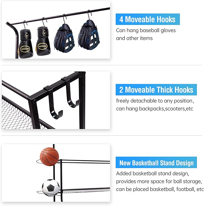 Sport euipment Storage, Garage Sports Equipment Organizer, Ball Storage Rack for Sport Gear