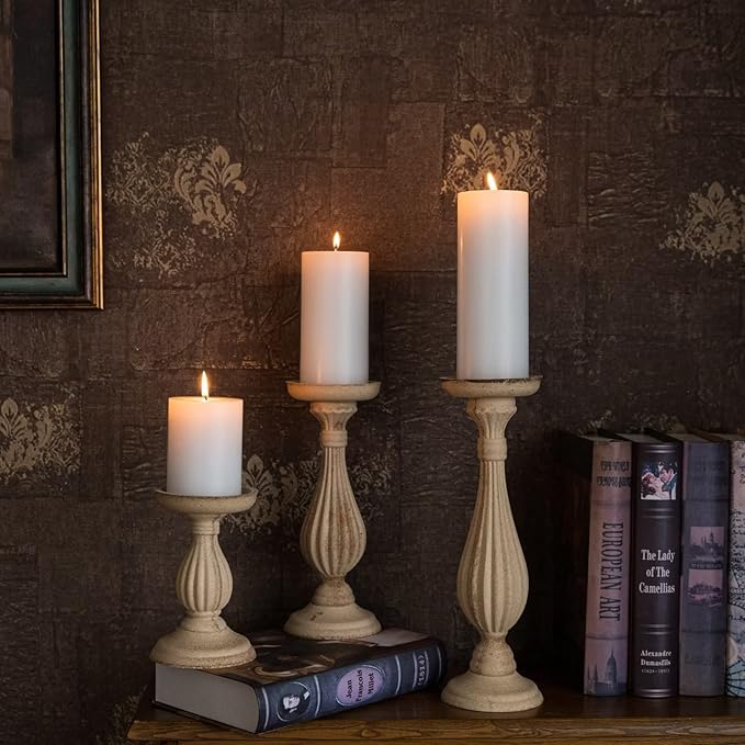 MOZEAL 3" x 8" Hand-Poured Unscented Large Candle,Smokeless Rustic Pillar Candle Set of 2,Slow
