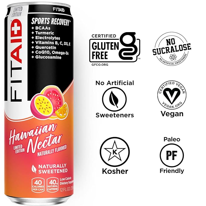 FITAID Post Workout Recovery Drink, Hawaiian Nectar, Passion Fruit, Orange & Guava, BCAAs