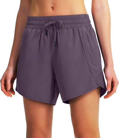 Ksmien Women's 5" Athletic Running Shorts Quick Dry Lightweight Workout Gym Shorts with Zipper