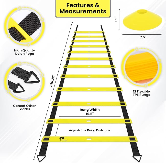 20ft Sports Agility Ladder for Men Women and Kids, Speed Youth Soccer Agility Training Equipment