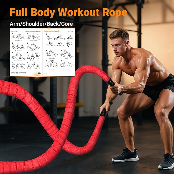 Battle Rope 1/1.26/1.5/2 Inch Diameter,Pink 30FT/40FT/50FT Exercise Workout Ropes for Home Gym