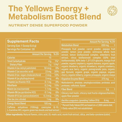 Proper, The Yellows Metabolism and Energy Boost, Sugar Free Energy Drink Powder with 100mg