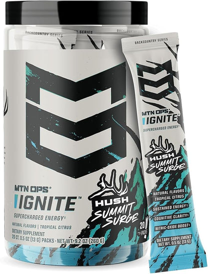 MTN OPS Ignite Trail Packs Energy Drink Powder, Gluten Free Nootropic Supplement Drink Mix, L