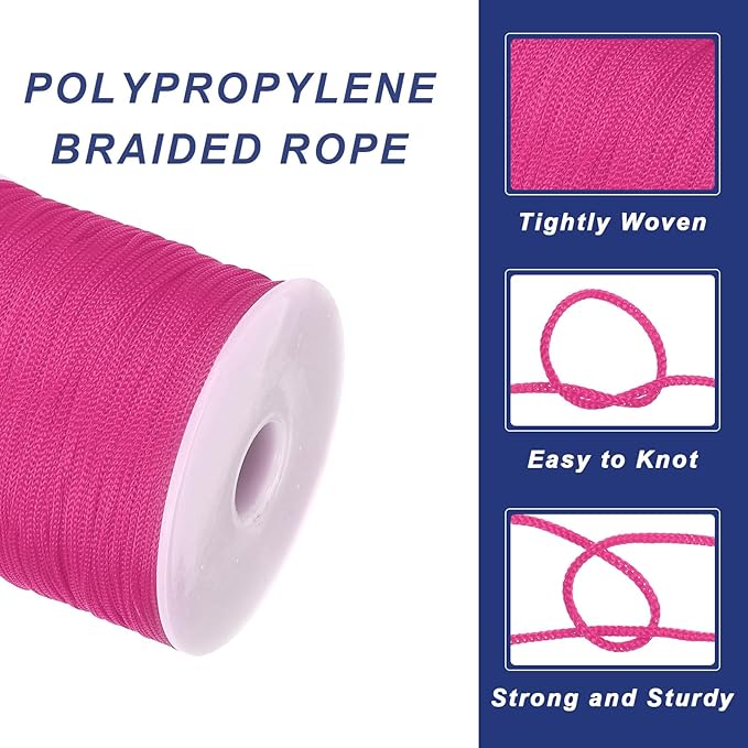 MECCANIXITY 1/16 Inch Polypropylene Rope Braided Ropes, 328ft Nylon Rope Hollow Utility Cord for