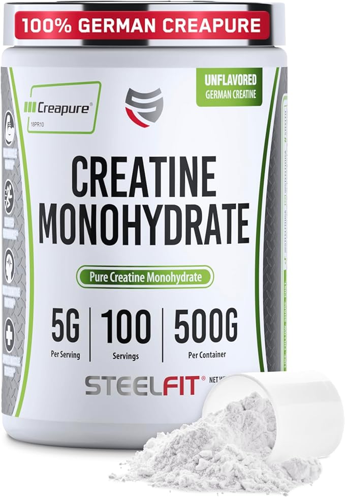 SteelFit Creapure Creatine Monohydrate Powder, Unflavored - German Micronized Creatine Powder for