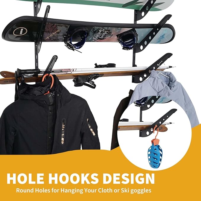 5 Board Snowboard Wall Racks, Adjustable Storage Rack for Ski, Surfboard, Wakeboard, Snowboard Wall