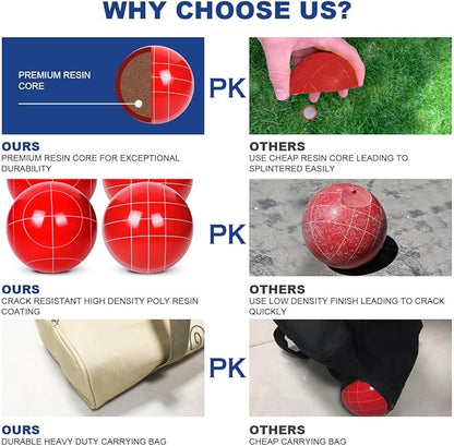Bocce Ball Set Regulation Size and Weight for Professional Tournament, Backyard, Beach, Lawn Game