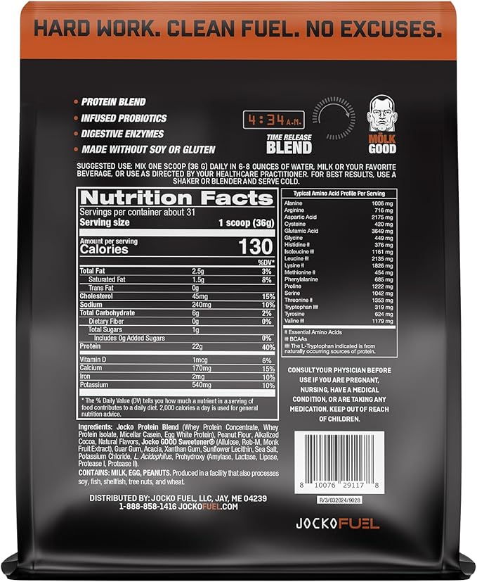 Jocko Fuel Mölk Whey Protein Powder 22g Low Sugar Monk Fruit Blend - Muscle Recovery & Growth