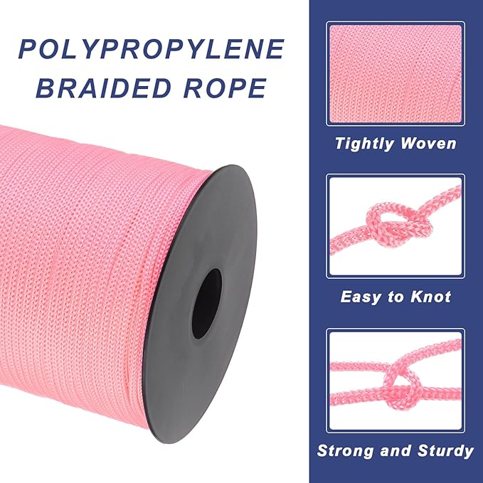 MECCANIXITY 1/8 Inch Polypropylene Rope Braided Ropes, 328ft Nylon Rope Hollow Utility Cord for