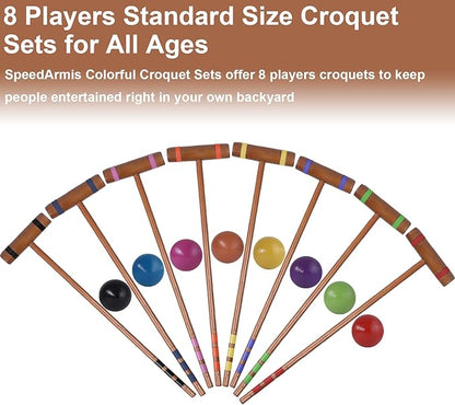 28In Croquet Party Set for 8 Players - Made of Long-Lasting Pine Wood, Family Fun for Backyards