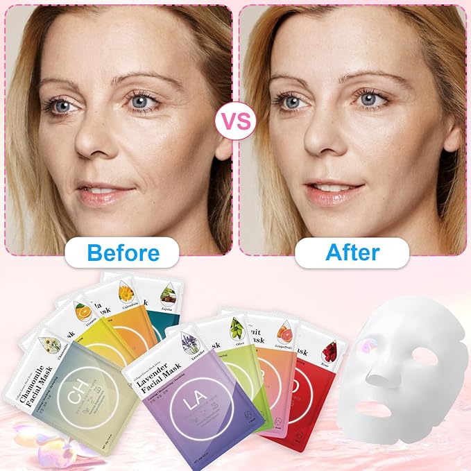 VESPRO 100 Pack Collagen Essence Sheet Facial Masks, Bulk Face Masks Skincare, Hydrating Face Masks