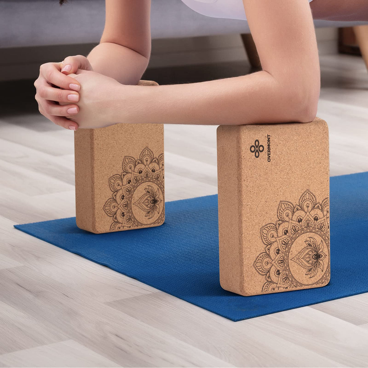 Overmont Cork Yoga Blocks 2 pack with 8ft Strap Natural Cork Bricks