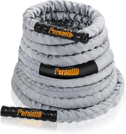 Perantlb Poly Battle Rope with Cloth Sleeve -1.25/1.5/2 Inch Diameter 30' 40' 50' Lengths -Gym