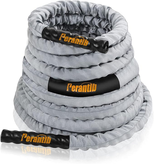 Perantlb Poly Battle Rope with Cloth Sleeve -1.25/1.5/2 Inch Diameter 30' 40' 50' Lengths -Gym