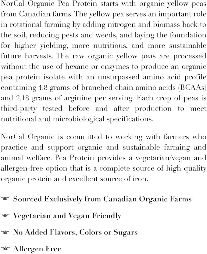 NorCal Organic - Premium Pea Protein Isolate - 100% Vegan and Organic - UNFLAVORED - 2 Pounds (Pack