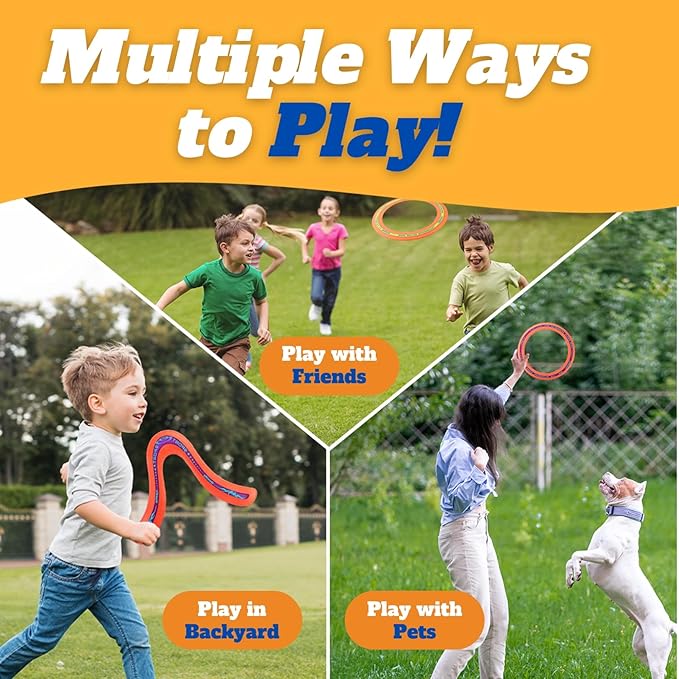 6 PCS Flying Ring Combo Pack Sports Plastic Pro Discs, Rings and Boomerangs - Lightweight Sports