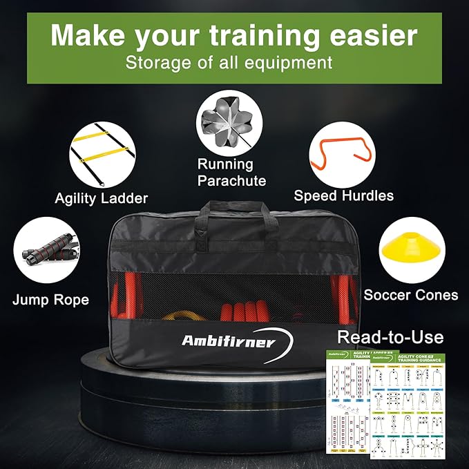 Agility Ladder Training Equipment Set - Agility Ladder(12 Rungs/20ft), 4 Speed Hurdles, 12 Training