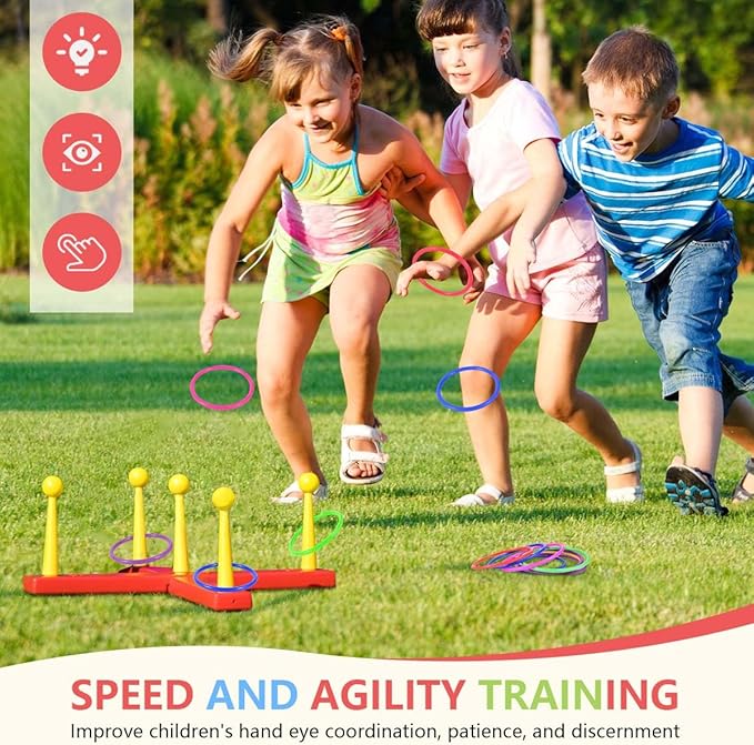 OBTANIM 12 Pcs Plastic 3 Inch Ring Toss Game for Kids and Outdoor Toss Rings for Speed and Agility