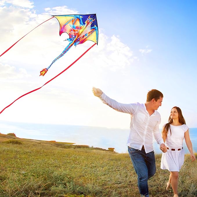 HONBO Large Delta Kite for Kids & Adults,Extremely Easy to Fly Kite for Beach Trip,String Line