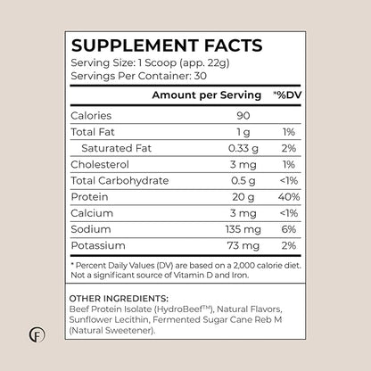 Faster Way - Protein Powder - Hydrolyzed Grass Fed Beef - 20g of Protein Per Serving - Muscle