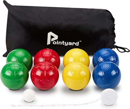 Pointyard 100mm Bocce Ball Set, Regulation Bocci Ball Set with 8 PE Bocce Balls/1 Pallino/Carrying