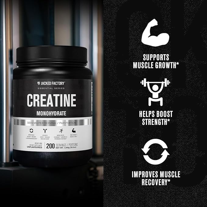 Jacked Factory Creatine Monohydrate Powder 1000g - 5g Daily Creatine Supplement for Men and Women