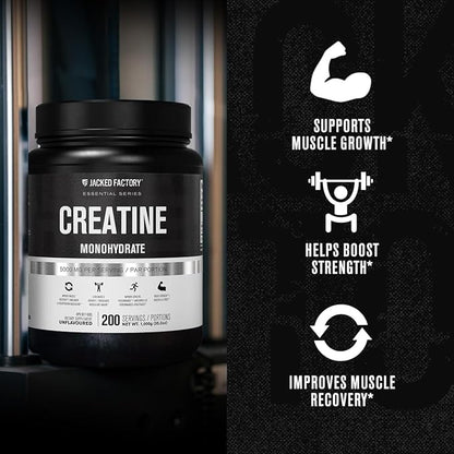 Jacked Factory Creatine Monohydrate Powder 1000g - 5g Daily Creatine Supplement for Men and Women