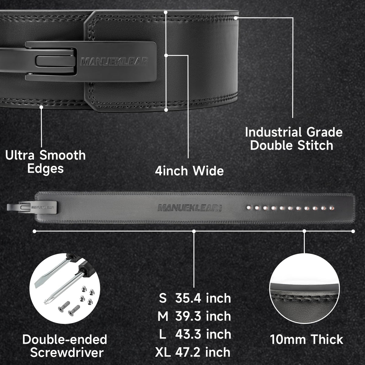 MANUEKLEAR 10mm Thick & 4inch Wide Weight Lifting Belt Lever, Lever Belt Weightlifting for Men and