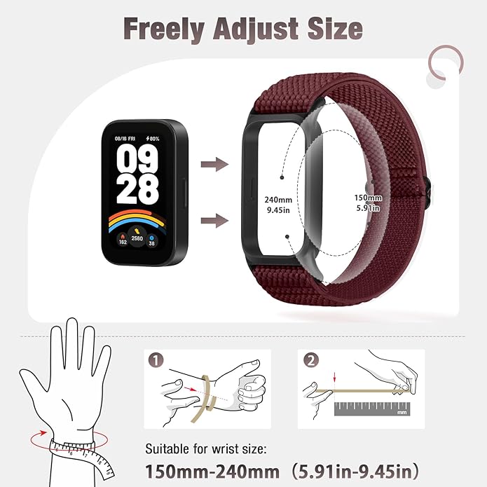 2 Pack Elastic Bands Compatible with Xiaomi Smart Band 9 Active Women Men, Soft Nylon Replacement
