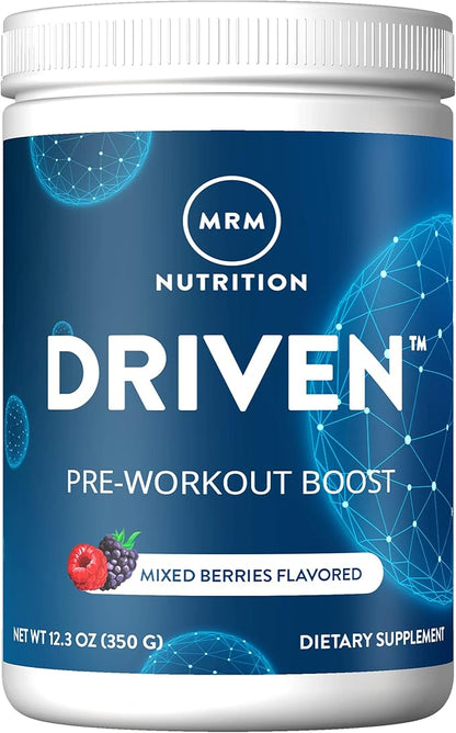 MRM Nutrition Driven Pre-Workout Powder | Mixed Berry Flavored | 125mg Caffeine | Pure Ingredients|